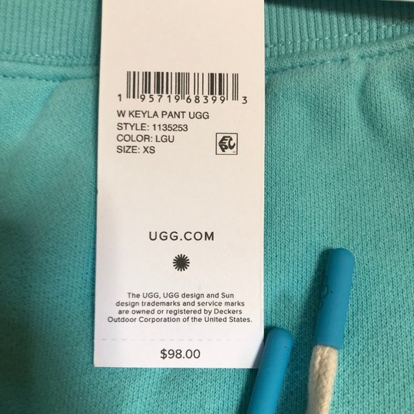 UGG KEYLA CROP PANTS Women XS &Med Aquatic BLUE COTTON HIGH WAIST SWEATPANT - Picture 10 of 15